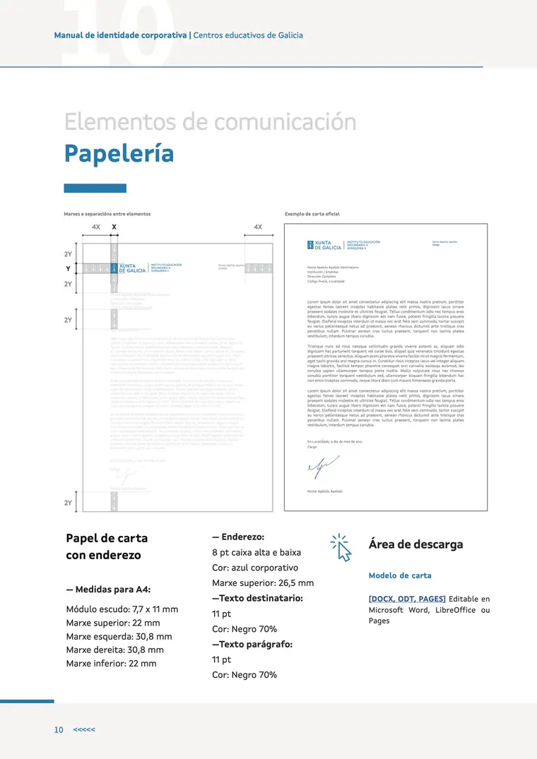Manual de identidade corporativa, páxina 10: Papel de carta