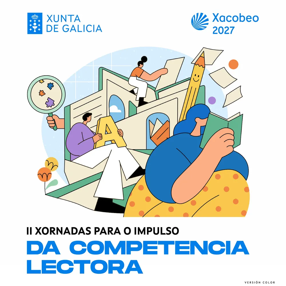 Cartel de las II Xornadas para o impulso da competencia lectora, versión a color
